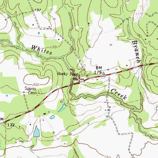 Topographic Map of Rocky Ford Church, TX