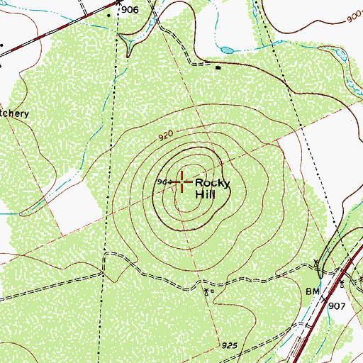 Topographic Map of Rocky Hill, TX