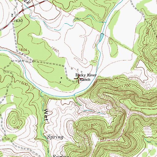Topographic Map of Rocky River Ranch, TX
