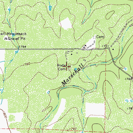 Topographic Map of Rode Cemetery, TX