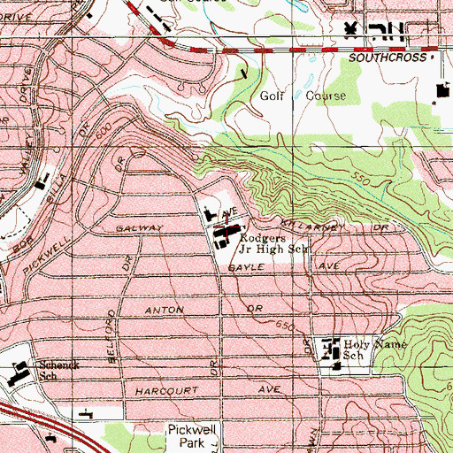 Topographic Map of Rodgers Junior High School, TX