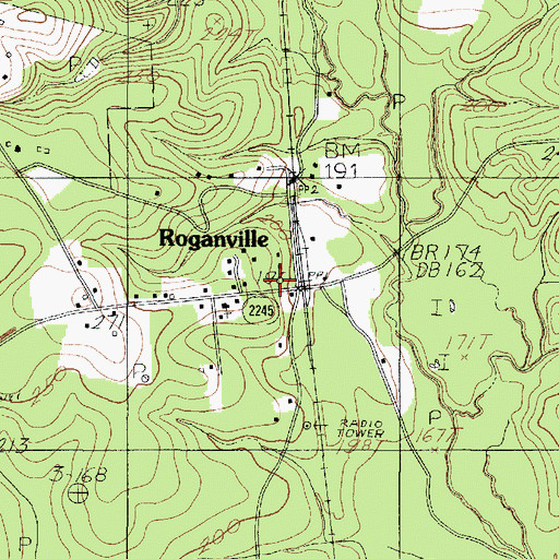 Topographic Map of Roganville, TX