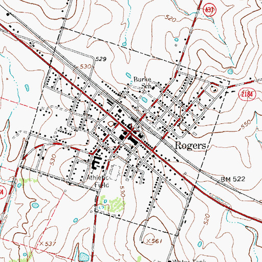Topographic Map of Rogers, TX