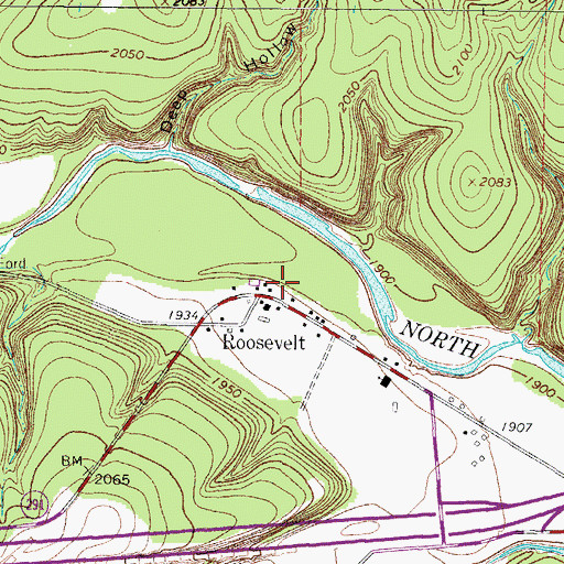 Topographic Map of Roosevelt, TX