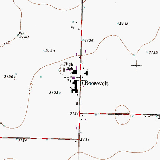 Topographic Map of Roosevelt, TX