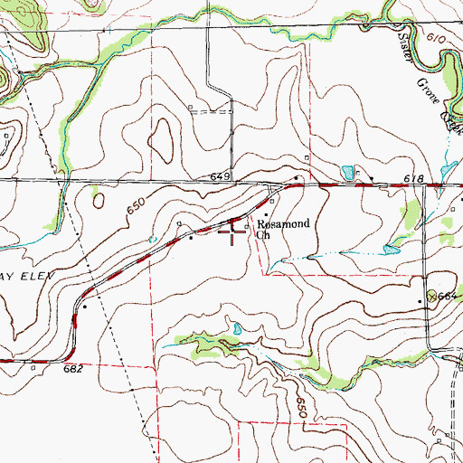 Topographic Map of Rosamond Church, TX