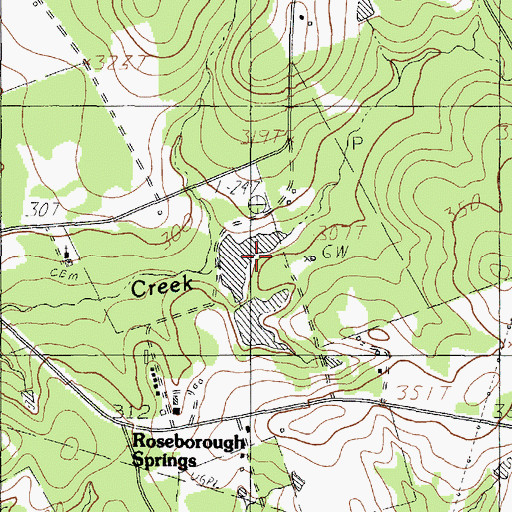 Topographic Map of Roseborough Springs, TX