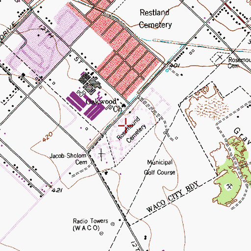Topographic Map of Rosemound Cemetery, TX
