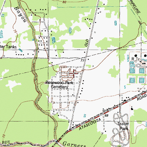 Topographic Map of Rosewood Park Cemetery, TX