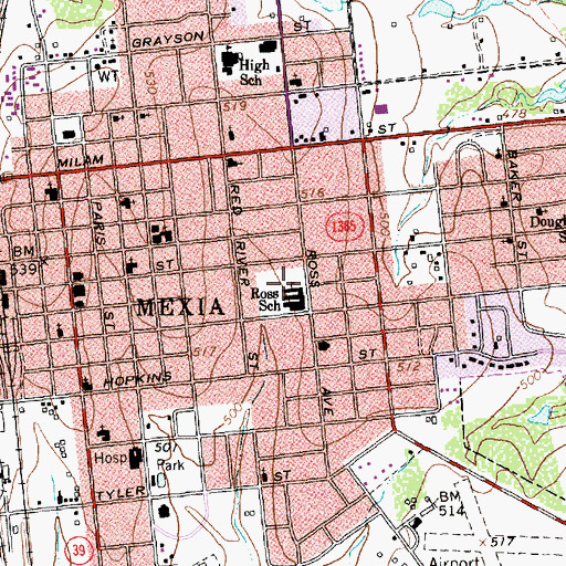 Topographic Map of Ross School, TX