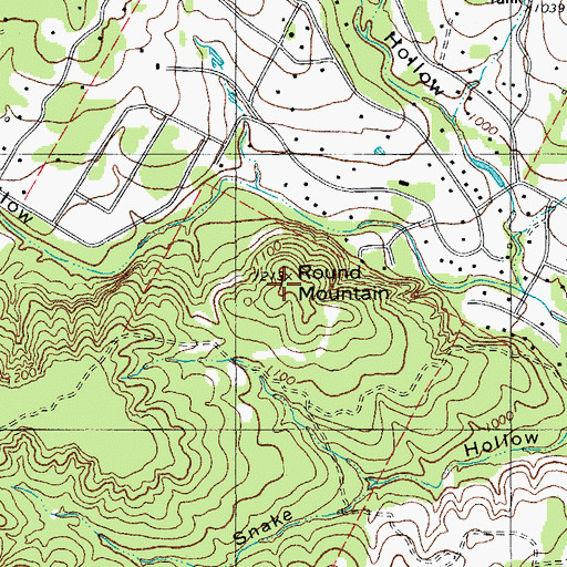 Topographic Map of Round Mountain, TX