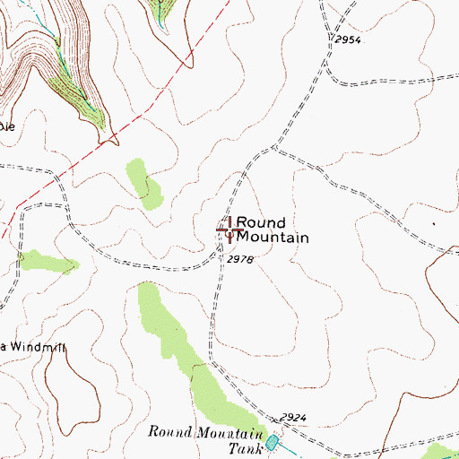 Topographic Map of Round Mountain, TX