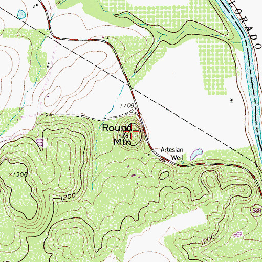 Topographic Map of Round Mountain, TX