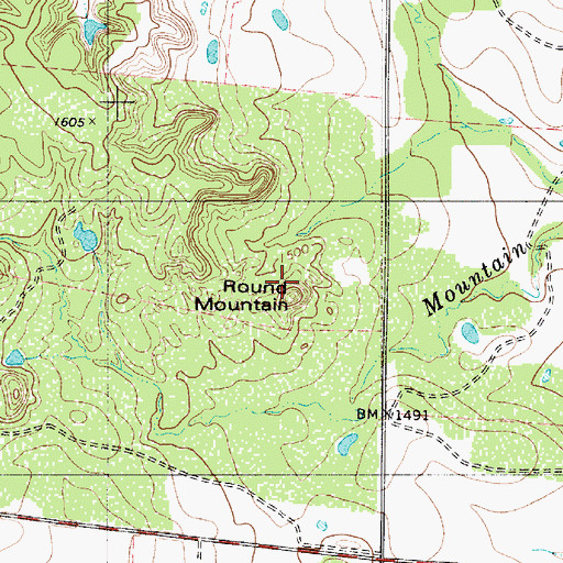 Topographic Map of Round Mountain, TX