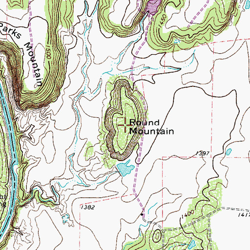 Topographic Map of Round Mountain, TX