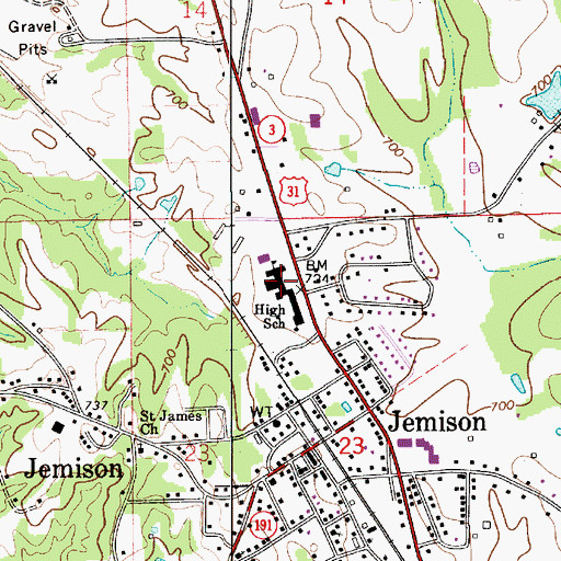 Topographic Map of Jemison High School, AL