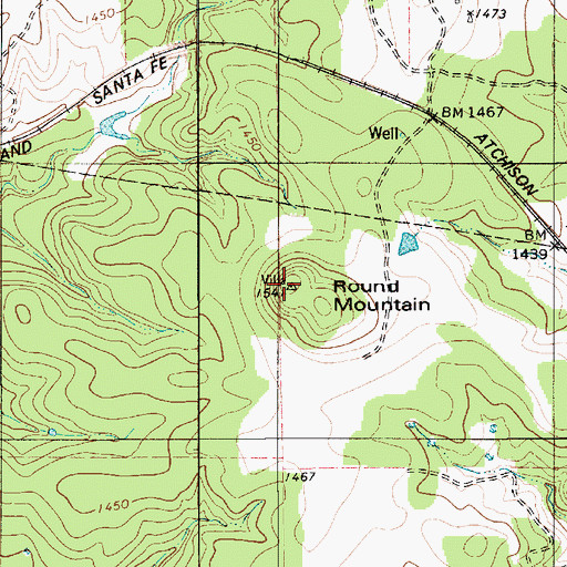 Topographic Map of Round Mountain, TX