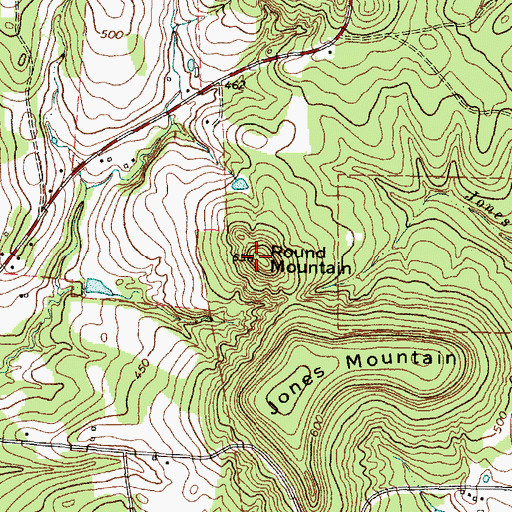 Topographic Map of Round Mountain, TX