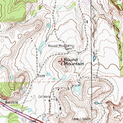 Topographic Map of Round Mountain, TX