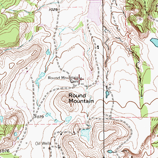 Topographic Map of Round Mountain Cemetery, TX