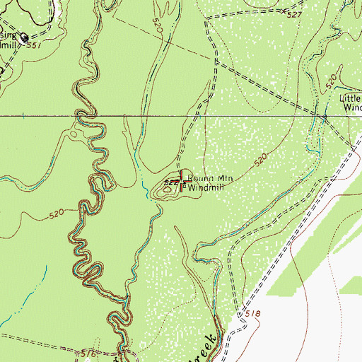Topographic Map of Round Mountain Windmill, TX
