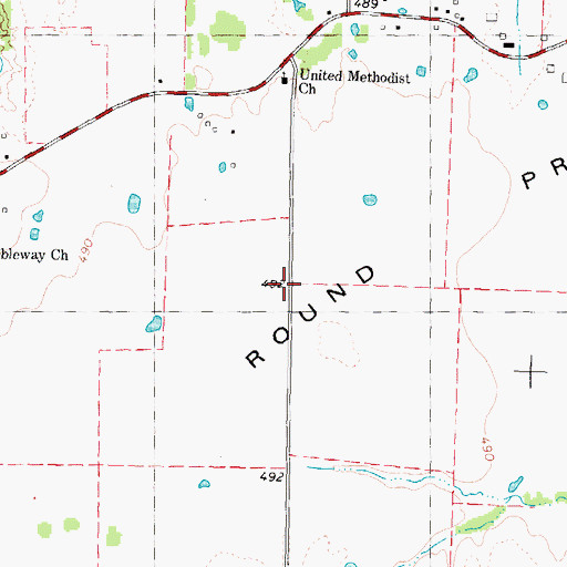 Topographic Map of Round Prairie, TX