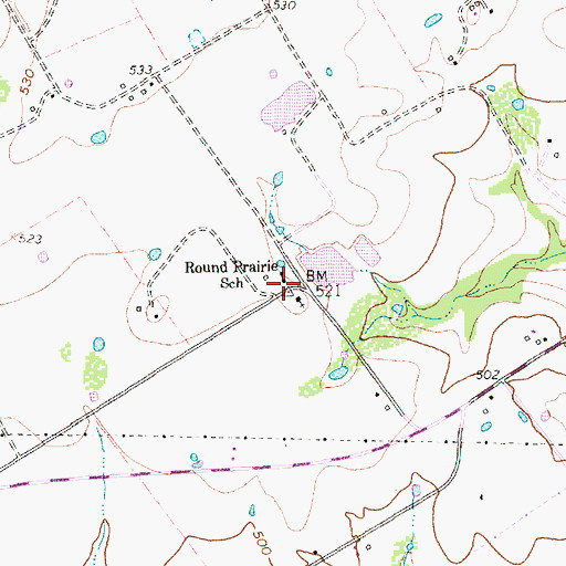 Topographic Map of Round Prairie School, TX