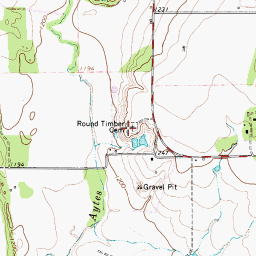 Topographic Map of Round Timber Cemetery, TX