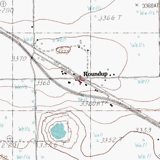 Topographic Map of Roundup, TX