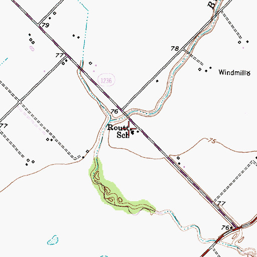 Topographic Map of Routt School, TX