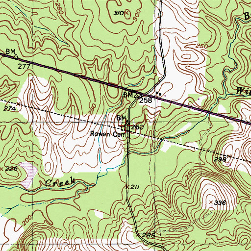 Topographic Map of Rowan Cemetery, TX