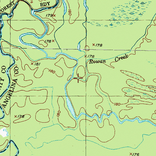 Topographic Map of Rowan Creek, TX