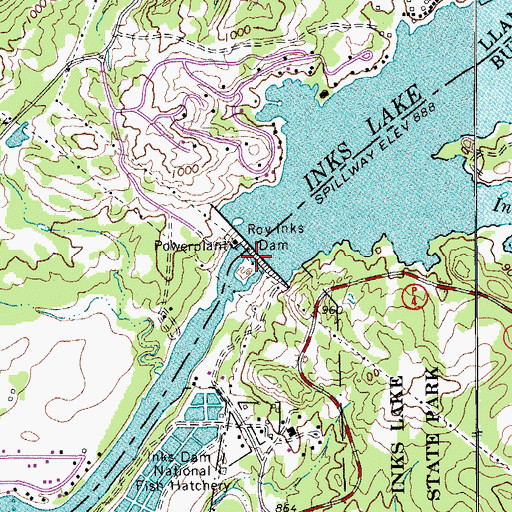 Topographic Map of Roy Inks Dam, TX