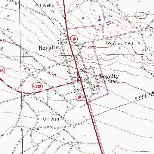Topographic Map of Royalty, TX