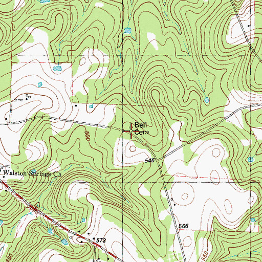 Topographic Map of Bell Cemetery, TX
