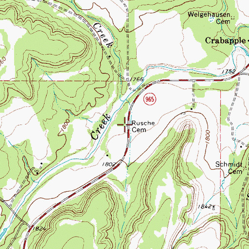 Topographic Map of Rusche Cemetery, TX