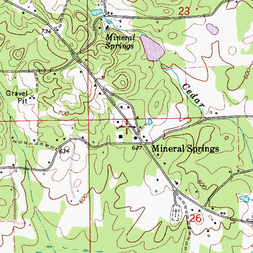Topographic Map of Mineral Springs School (historical), AL