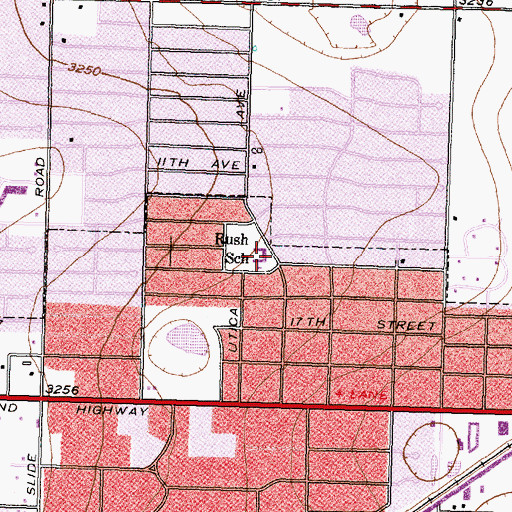 Topographic Map of Rush School, TX