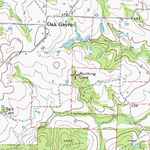 Topographic Map of Rushing Cemetery, TX