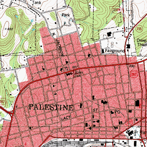 Topographic Map of Rusk School, TX
