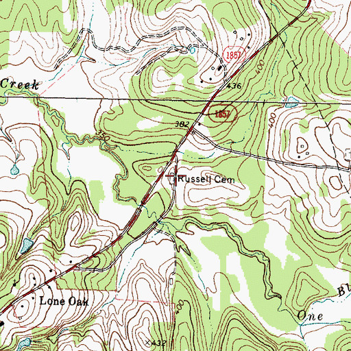 Topographic Map of Russell Cemetery, TX