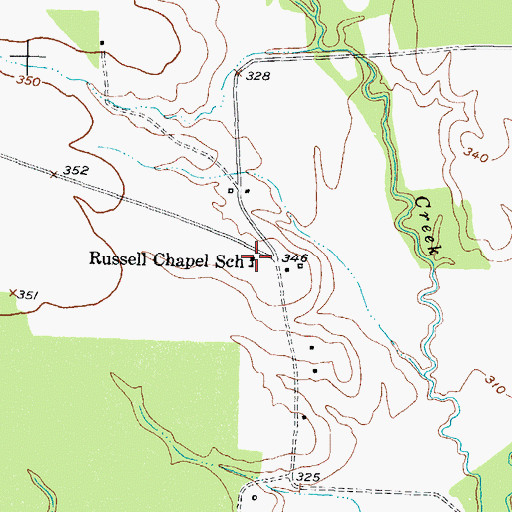Topographic Map of Russell Chapel School, TX
