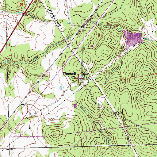 Topographic Map of Russell Church, TX