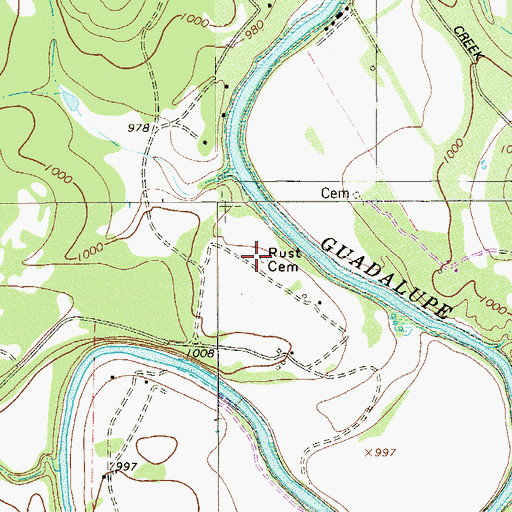Topographic Map of Rust Cemetery, TX