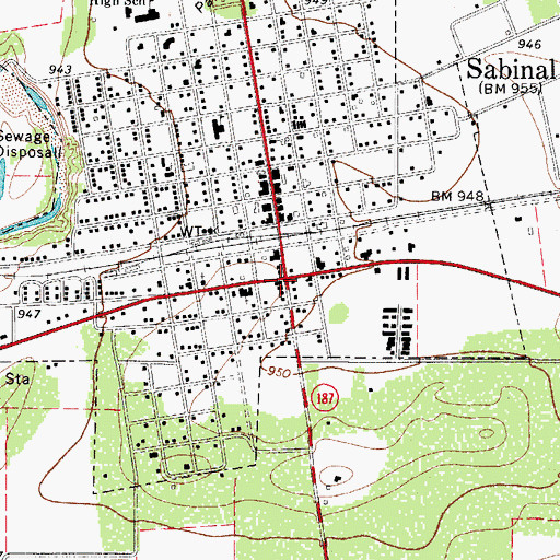 Topographic Map of Sabinal, TX