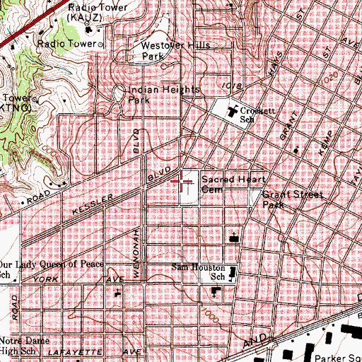Topographic Map of Sacred Heart Cemetery, TX