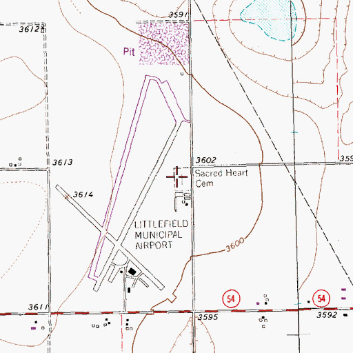 Topographic Map of Sacred Heart Cemetery, TX