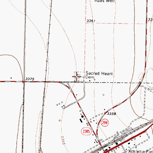 Topographic Map of Sacred Heart Cemetery, TX
