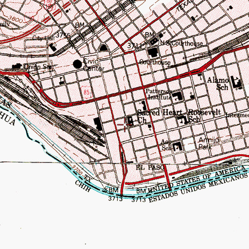 Topographic Map of Sacred Heart Church, TX