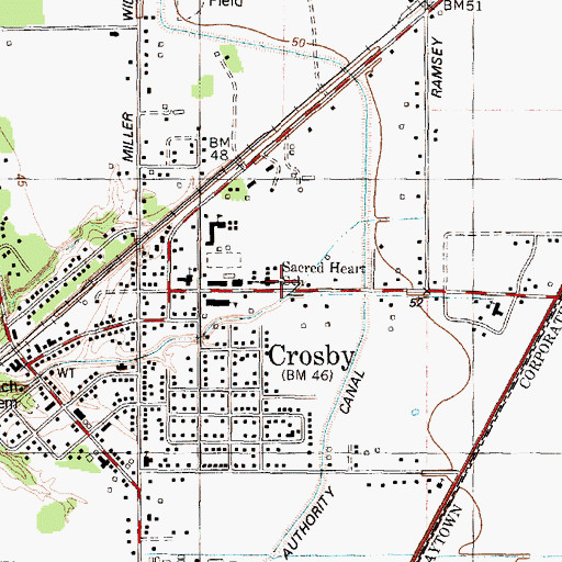 Topographic Map of Sacred Heart School, TX
